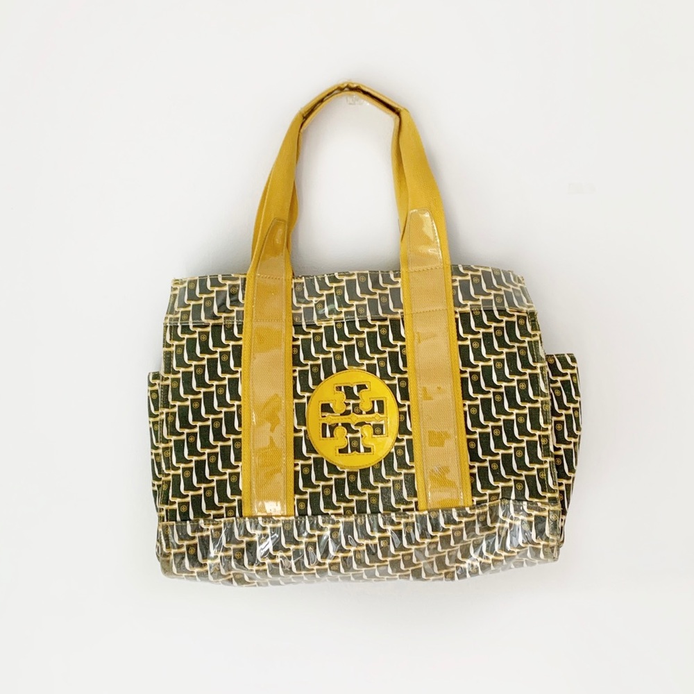 Tory Burch Rain Boots Print Canvas Beach Tote Bag